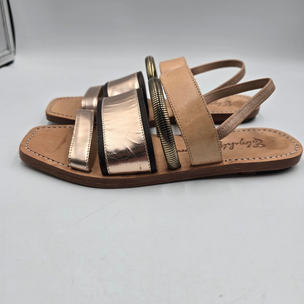 Elizabeth and James Sandals Women 6.5B Metallic Strappy Square Toe Gold EUC Boho